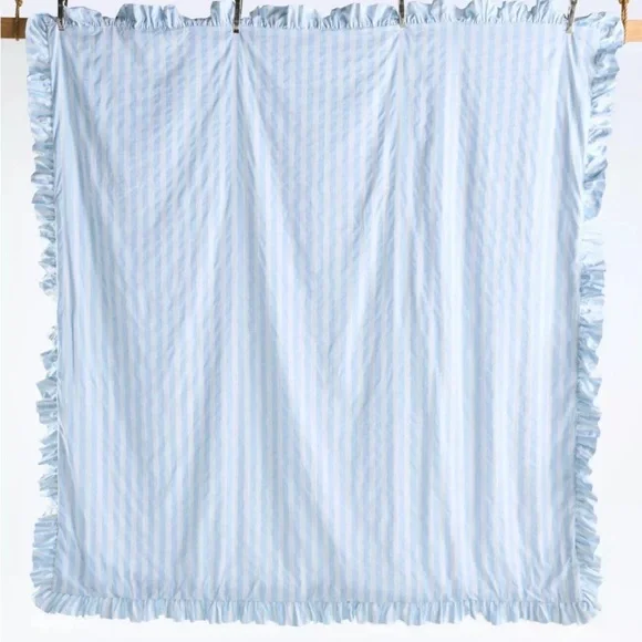 Anthropologie King Duvet Cover - Ruffle Stripe Blue Maeve - Picture 2 of 3